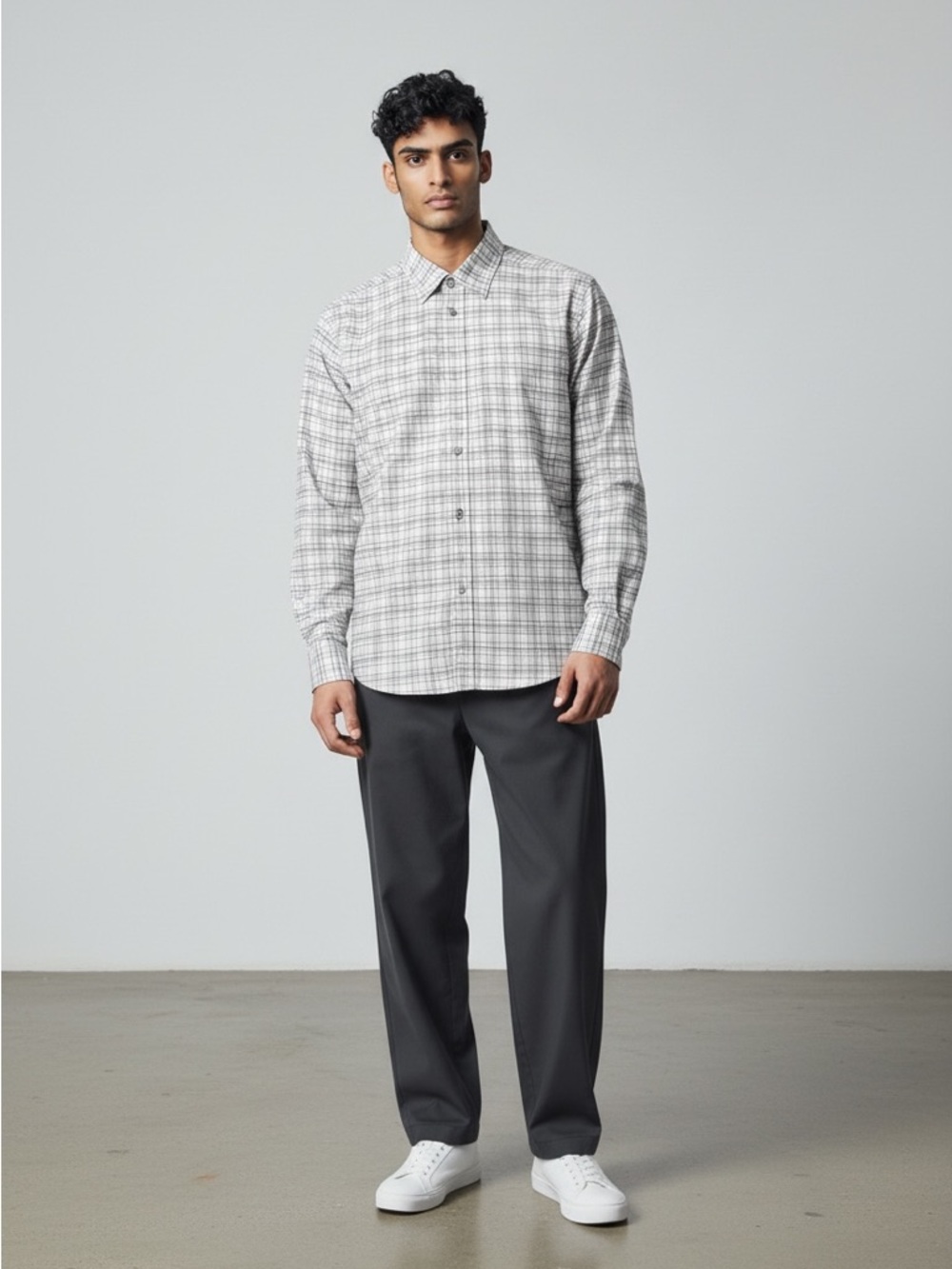 Boss Men's Plaid Button-Up Shirt in Gray and Pink